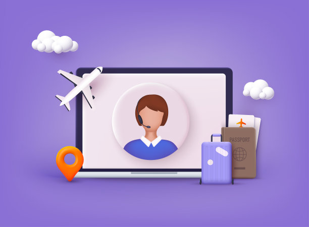 乘飞机旅行，计划暑假，旅游。在线助手，虚拟帮助服务。3 d矢量插图。图片下载