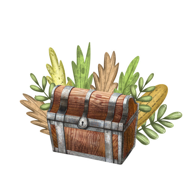 可爱的插图海盗宝藏箱。古老的北欧神话。童话插图。装饰的胸膛。维京人聚会的邀请。古老的斯堪的纳维亚传统项目。卡片和打印插图。图片下载