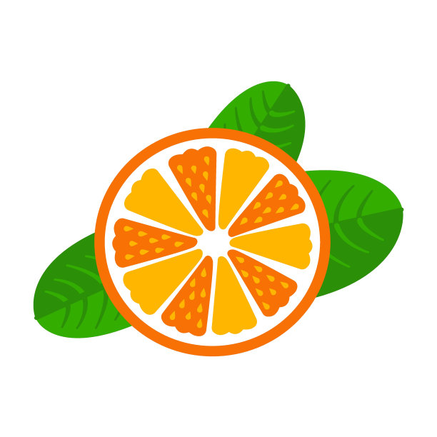 带叶子的桔子或桔子。半份水果，新鲜多汁的柑橘类水果片。孤立的矢量图图片下载