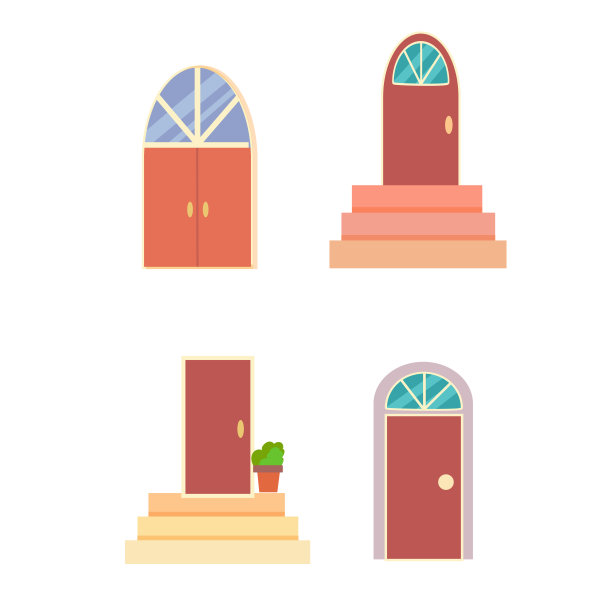 门一套简单的入口或室内门房子内部的一部分。房子的门廊。矢量插图孤立在白色背景上。卡通风格。图片下载
