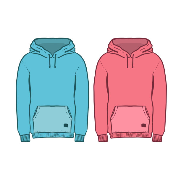 卫衣矢量时尚平面素描，时尚模板，男女通用的卫衣设计，卫衣时尚cad。图片下载