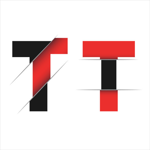 字母T图标标志与字母组合矢量。黑色和红色字母T设计标志。图片下载