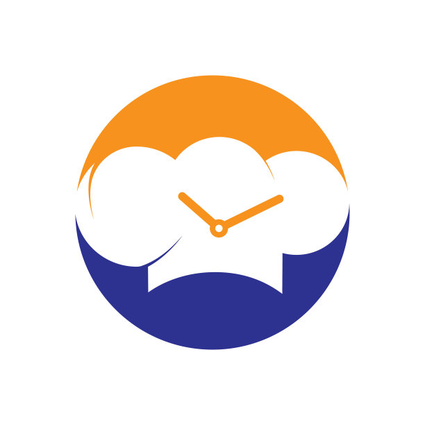 烹饪时间矢量logo设计。闹钟和库克管理标志的概念。图片下载
