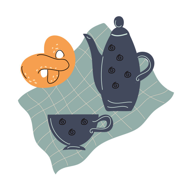 生日蛋糕和蛋糕摊上的甜点，卡通涂鸦手绘风格矢量艺术。图片下载