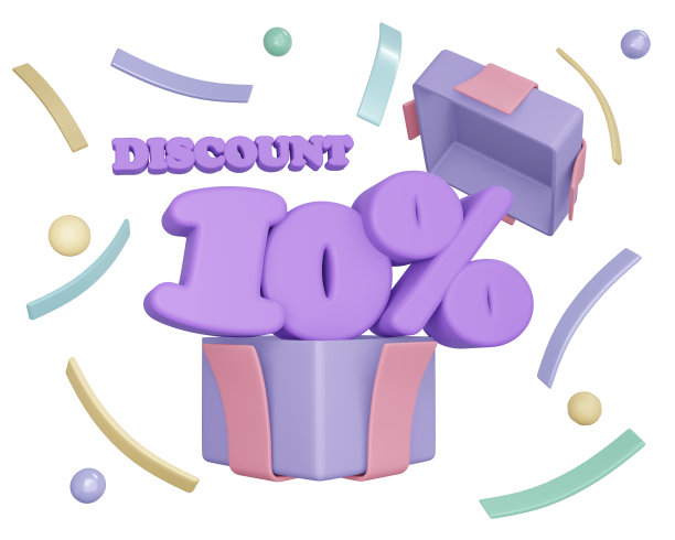 3d渲染礼品盒打开显示10%折扣孤立在白色为商业设计。3d渲染插图卡通风格。图片下载