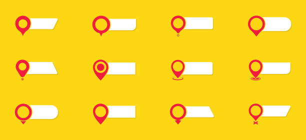 映射指针图标集。位置图标或地理位置。向量设计元素集。地图上的指针图标钉，为文本留出空间。矢量图图片下载