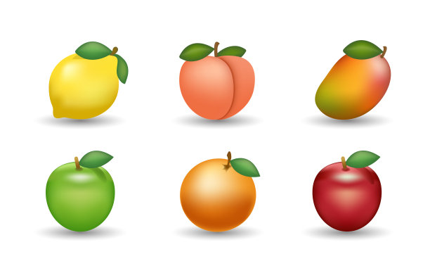 柠檬，桃子，芒果，绿色和红色的苹果，橙色矢量表情符号插图图片下载