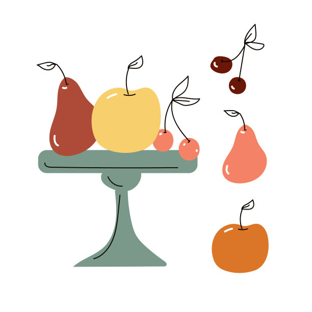 生日蛋糕和蛋糕摊上的甜点，卡通涂鸦手绘风格矢量艺术。图片下载