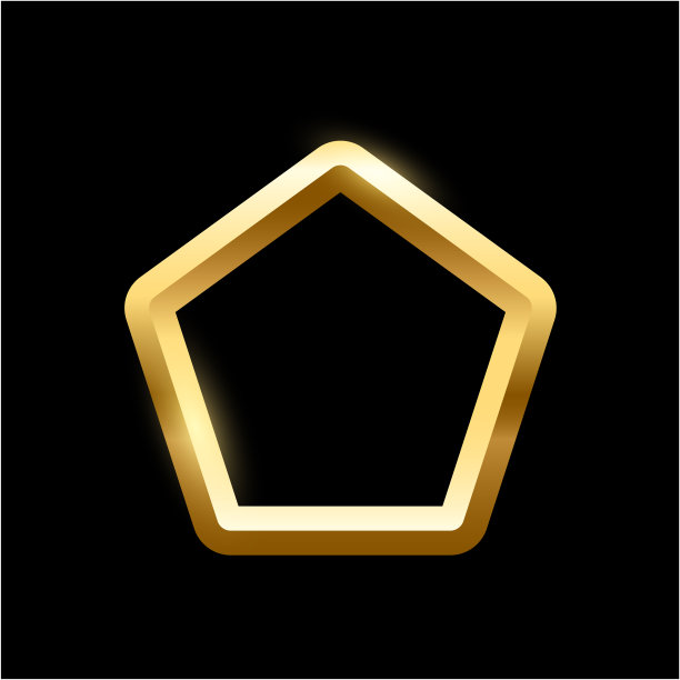 金色五边形框架的图片上的黑色背景。为图片、绘画、卡片或照片留出空白。3d逼真的现代模板矢量插图。简单的黄金对象模型图片下载