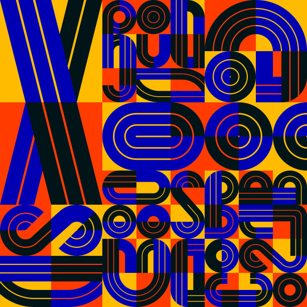 无缝几何图案矢量，抽象的背景设计与彩色元素从字母排版。图片下载