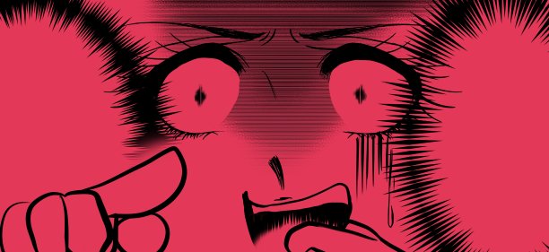 黑白插画，70年代的少女漫画中，一个大眼睛的女孩愤怒地盯着某人。图片下载