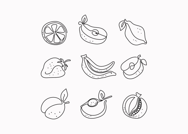 抽象的水果。线的艺术风格。图片下载