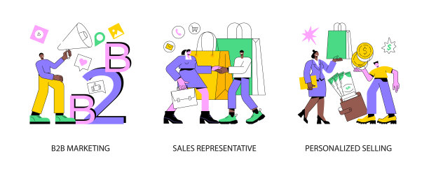 B2B营销抽象概念矢量插图。图片下载