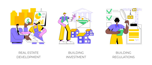 建设项目抽象概念矢量插图。图片下载