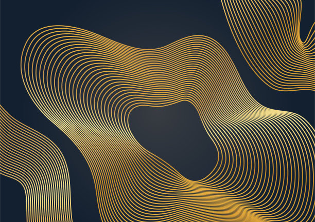 豪华黑金波浪线背景。抽象装饰，黄金图案矢量插图。黑色和金色波浪背景模板，几何形状，现代最小的旗帜。图片下载