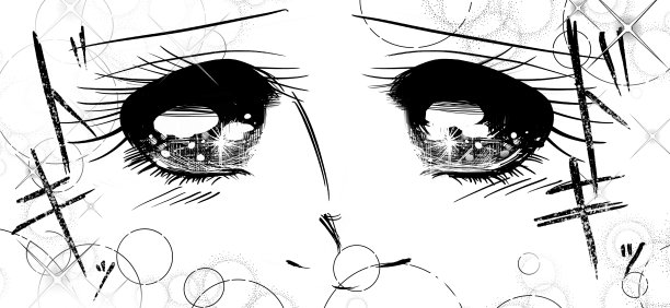 70年代的shoujo man一幅白色的黑色插画，画的是一个长着一双大眼睛的女孩，她凝视着眼睛闪闪发光的爱人。图片下载