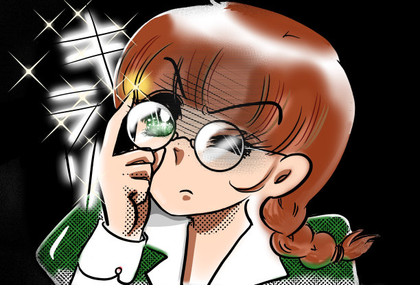 一幅70年代少女漫画风格的插图，画的是一个戴着眼镜的女权主义女性对某人生气图片下载