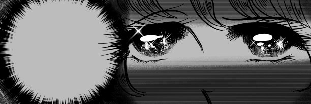 黑白插画，70年代的少女漫画中，一个大眼睛的女孩愤怒地盯着某人。图片下载