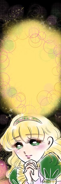 插图闪闪发光的背景，美丽的金发女孩认真地祈祷与70年代的shoujo漫画风格的东西图片下载