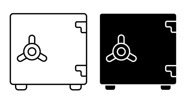 线性图标，银行金库存储金钱，珠宝和证券。简单的黑白矢量孤立在白色背景上图片下载