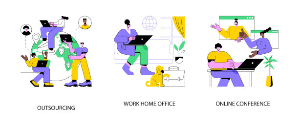 距离工作抽象概念向量插图。图片下载