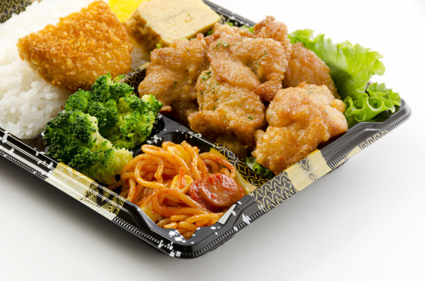 日本料理，速食便当，炸鸡午餐盒图片下载