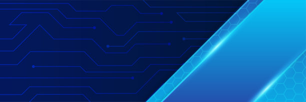 企业业务蓝色宽横幅设计背景。摘要现代三维横幅设计与深蓝色技术几何背景。矢量图图片下载