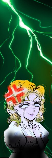 彩色插图一个美丽的金发女人的骄傲是伤害和愤怒，因为一个心碎的70年代的少女漫画和闪电背景图片下载