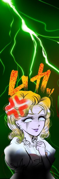 彩色插图一个美丽的金发女人的骄傲是伤害和愤怒，因为一个心碎的70年代的少女漫画和闪电背景图片下载