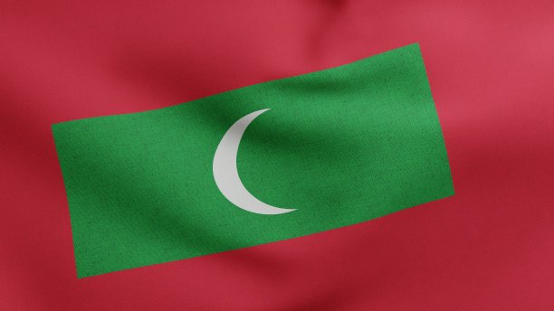 马尔代夫国旗挥舞3D渲染，马尔代夫共和国国旗迪维希，迪维希或马尔代夫国旗纺织品图片下载