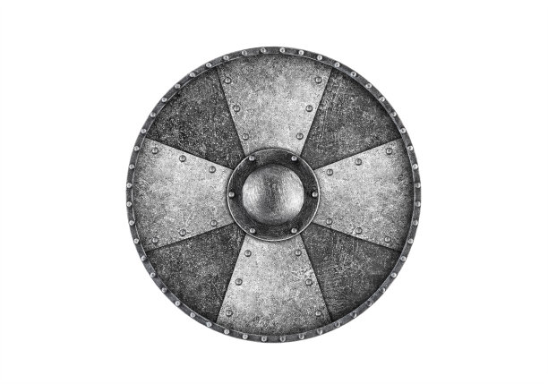 旧金属圆盾孤立在白色背景上图片下载