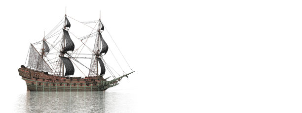 飞行的荷兰人船在水- 3D渲染图片下载