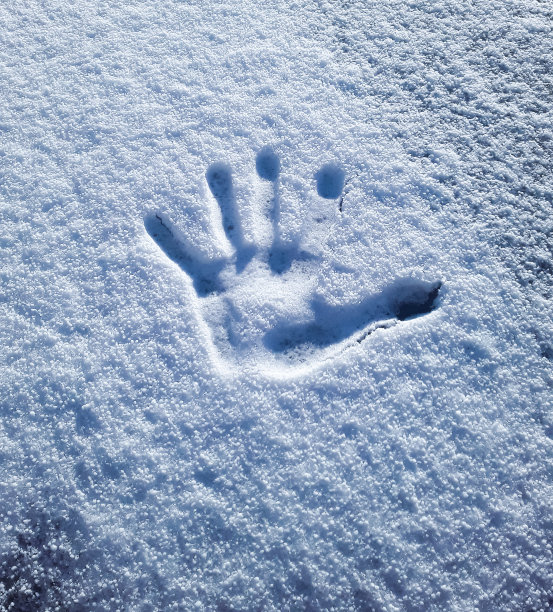 雪地上的手印。图片下载