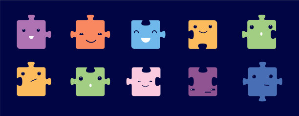 可爱的卡通拼图，可爱的笑脸拼图图片下载