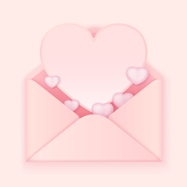 粉色丝带，爱心纸卡片和信封图片下载