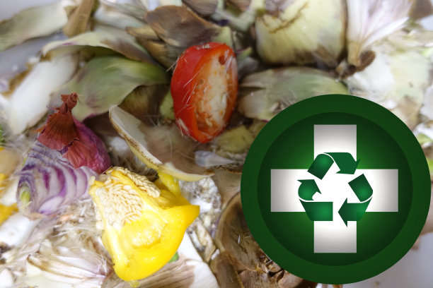 蔬菜削皮制成堆肥是农业可循环利用的天然肥料的标志图片下载