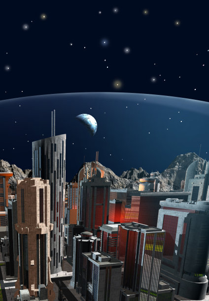 月球上的未来之城穹顶下，3d插图图片下载