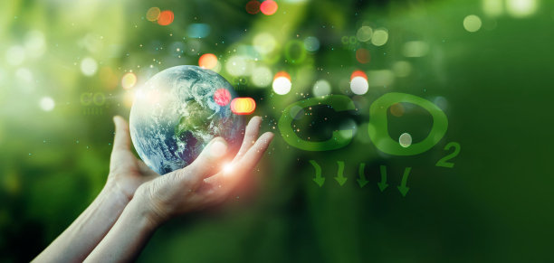 减少二氧化碳排放的概念，基于可再生的可持续发展和绿色，可以限制气候变化和全球变暖，生态，地球日。图片下载