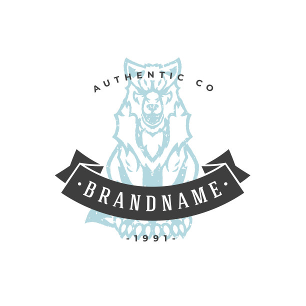 狼手绘标志孤立在白色背景向量插图图片下载