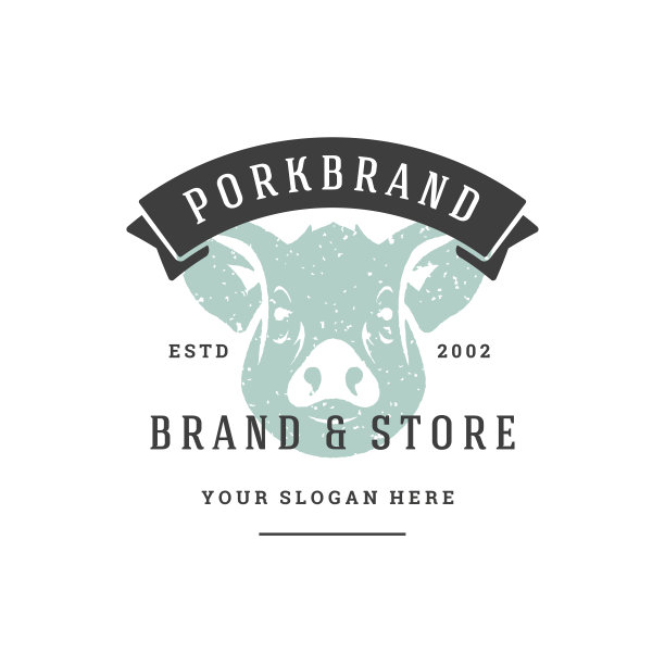 猪手绘制的标志孤立在白色背景向量插图图片下载