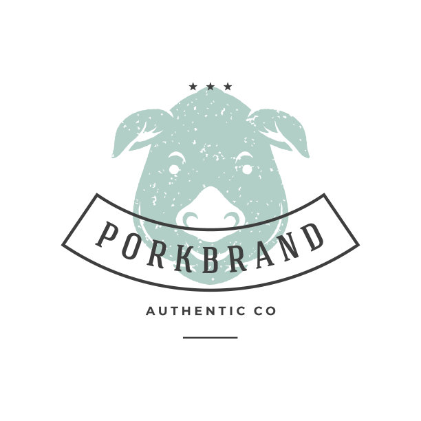 猪手绘制的标志孤立在白色背景向量插图图片下载