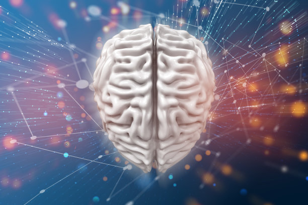 人脑与全球网络线线框架数据业务概念横幅与红色灯光蓝色背景3d插图图片下载