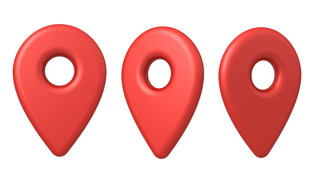 红色地图针定位指针孤立在白色背景3D渲染图片下载