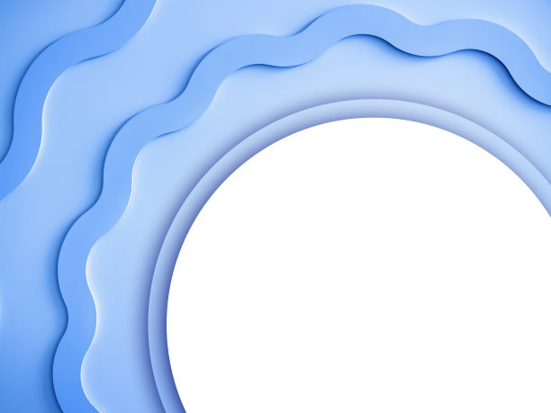白色圆形底座与留白空间的产品或文字海报展示环绕蓝色波浪圆形。模板贺卡，横幅为字母。图片下载