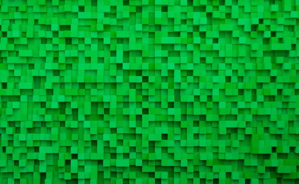 摘要三维正方形像素模板绿色颜色。游戏背景的概念。抽象正方形像素模板。3 d渲染插图。图片下载