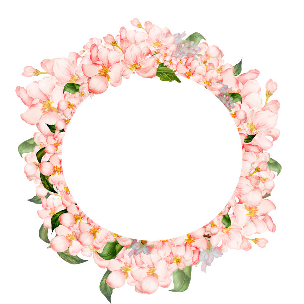 春天的樱桃、苹果盛开的花架水彩图片下载