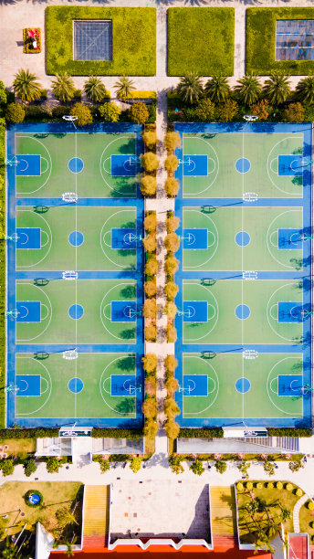 航拍校园内的篮球场图片下载