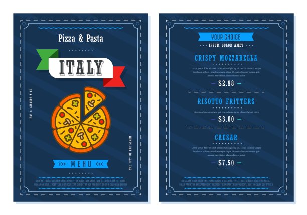 意大利餐厅或披萨店的菜单设计模板图片下载