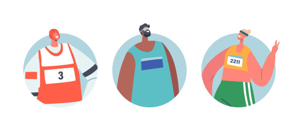 残奥会和健康运动员孤立的圆形图标或头像，运动员角色在制服，年轻的残疾运动员图片下载