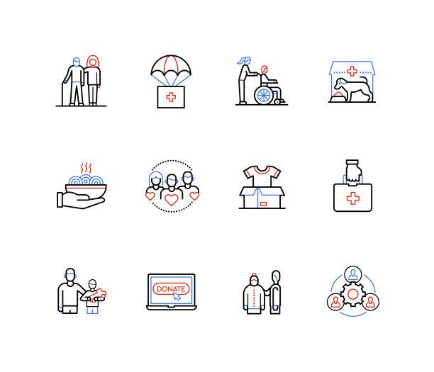 志愿帮助和捐赠-行设计风格图标图片下载